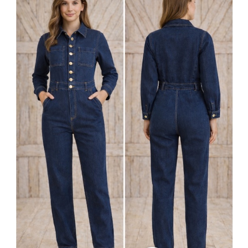 NWT DOSE dark blue button up long sleeve jumpsuit, size M ,L , XL.